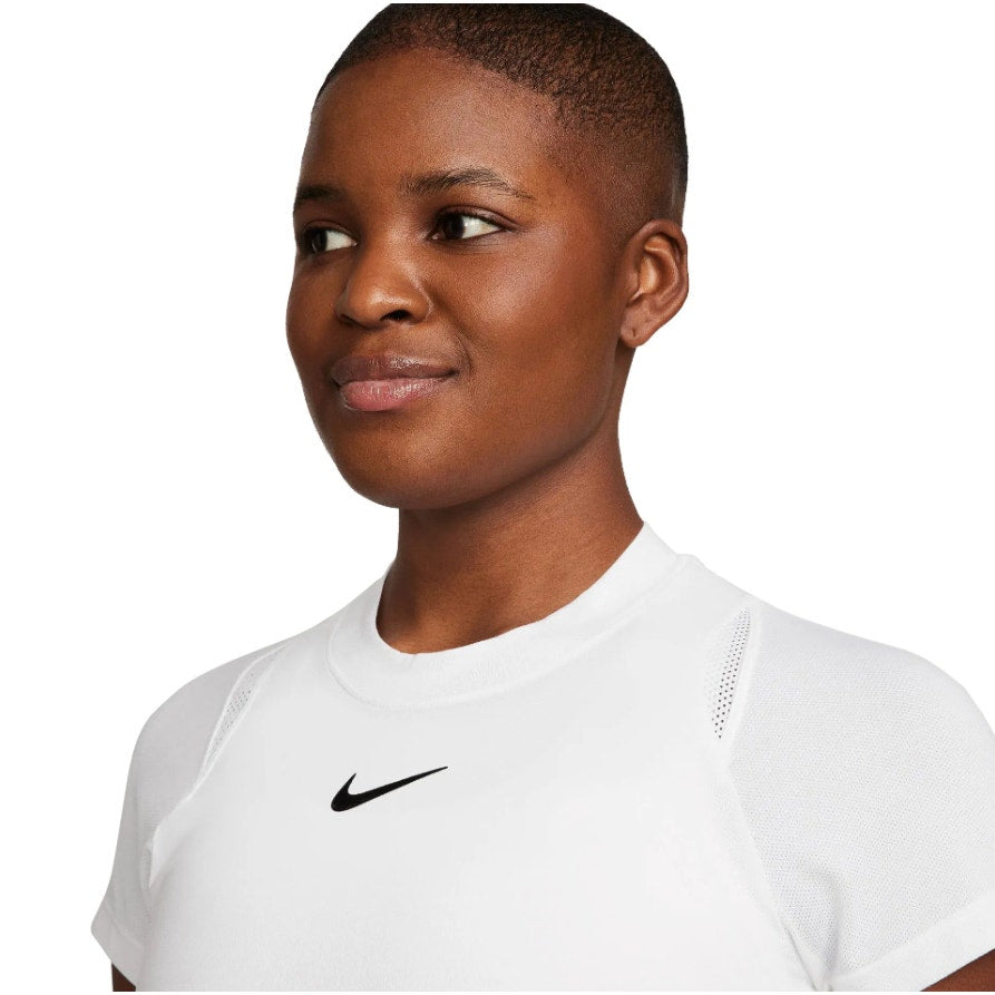 NIKE Womens Court Advantage Tennis T-Shirt Large White Short Sleeve Dri-Fit NWOT