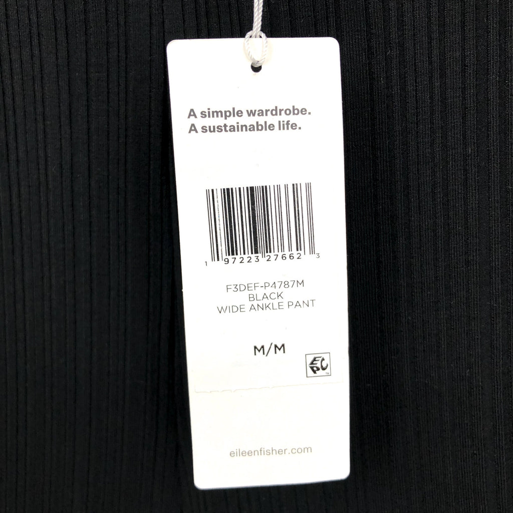 EILEEN FISHER Women's Rib Knit Wide Leg Pants Medium Black Textured NWT