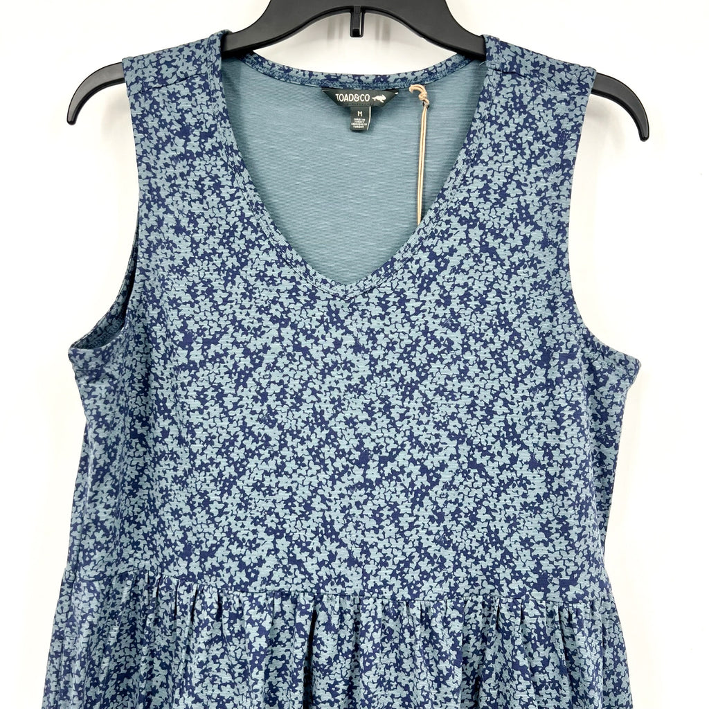 TOAD & CO Women's Marley Tiered Tank Dress Medium Blue Floral Tonal Print NWT