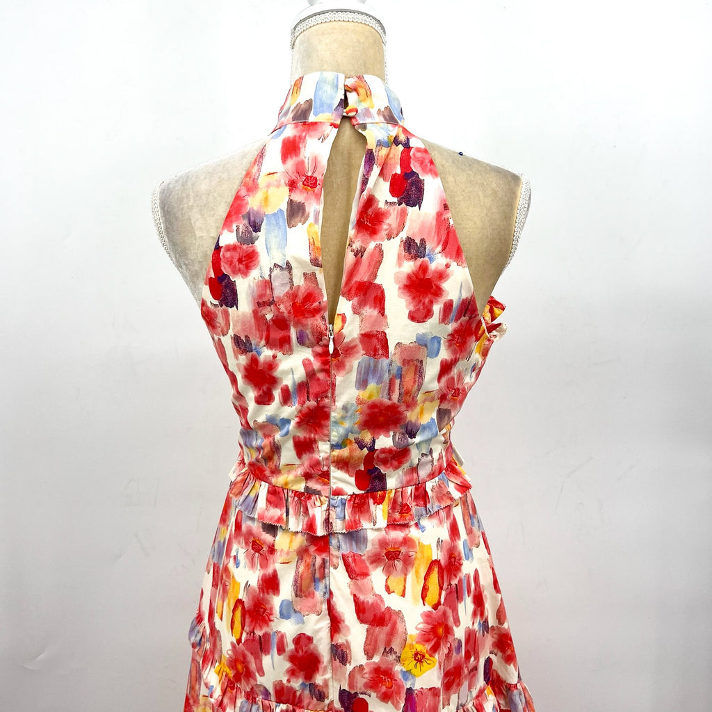 EN SAISON Women's Giada Midi Dress Small Pink Coral Floral Print Halter NWOT