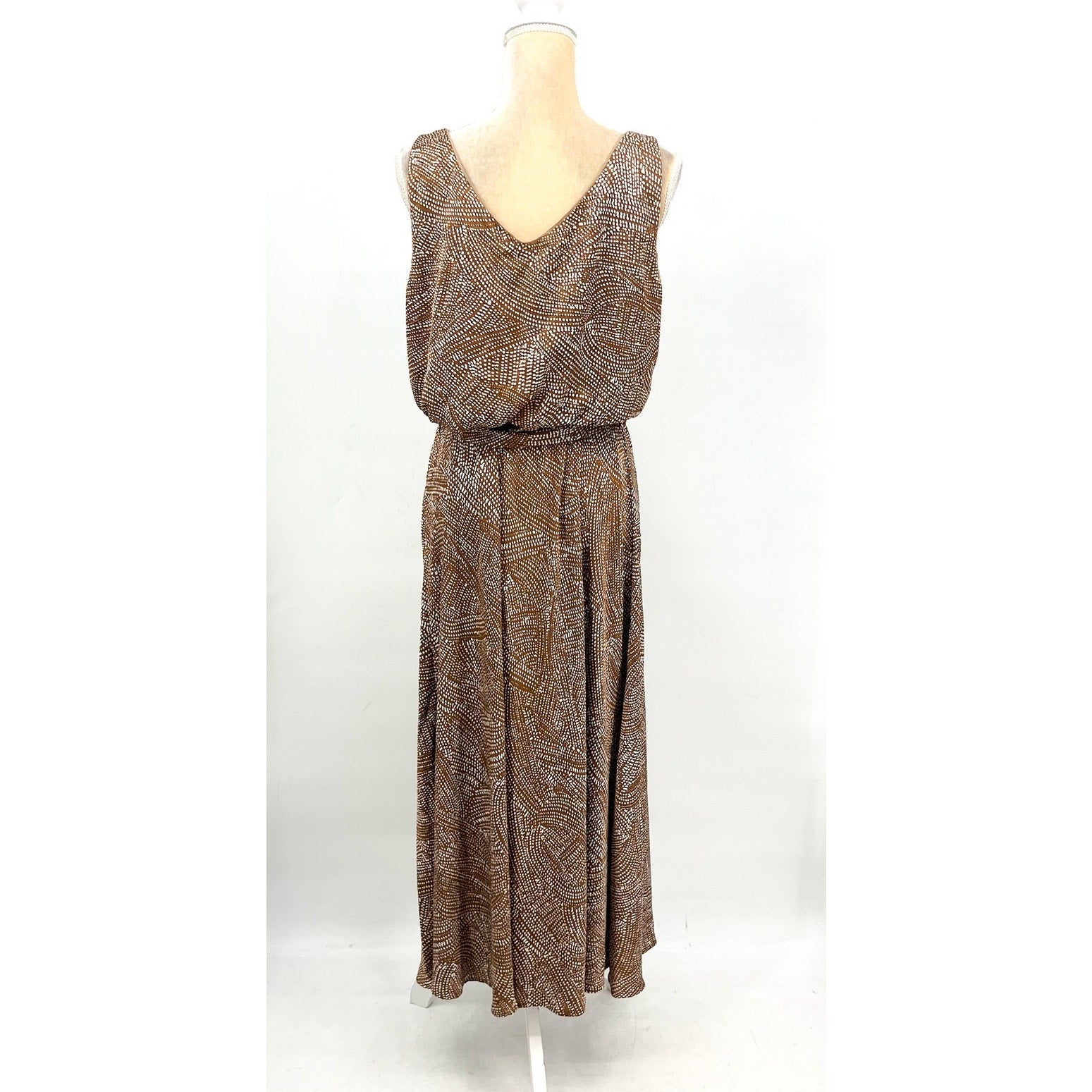 NIC+ZOE Womens Swirling Sands Bianca Dress Large Neutral Tan White Tank NWT
