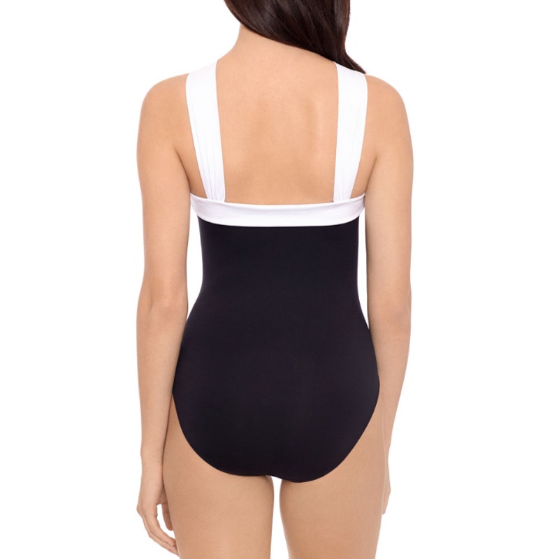 LAUREN RALPH LAUREN Bel Air One Piece Swimsuit Size 12 Black Cross High Neck NWT