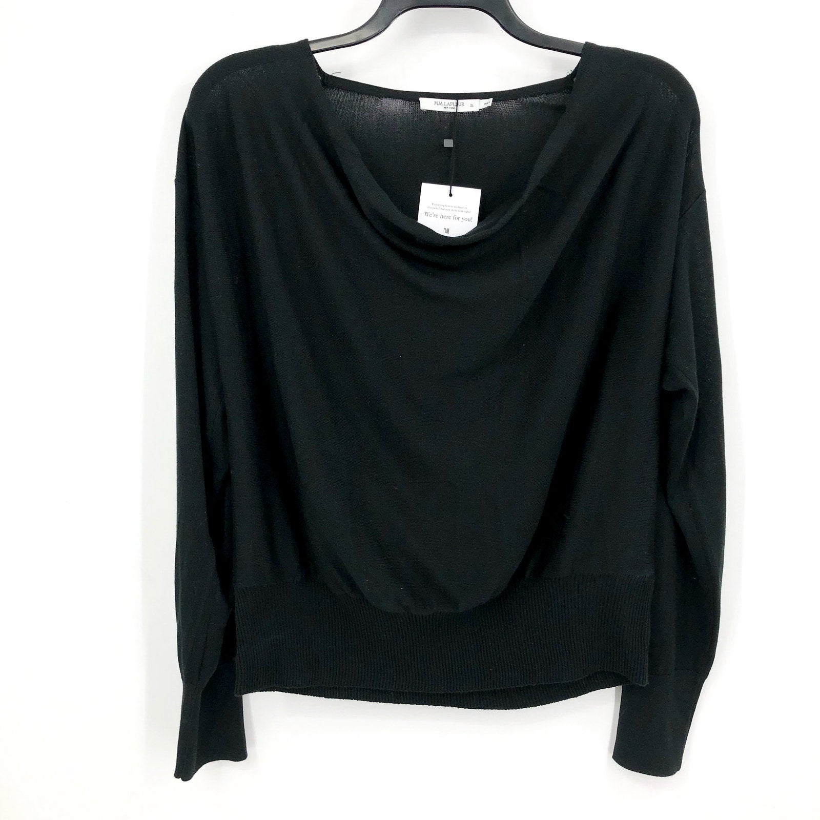 M.M LAFLEUR Women's Monica Top XL Black Silk Jersey Long Sleeve Blouse NWT