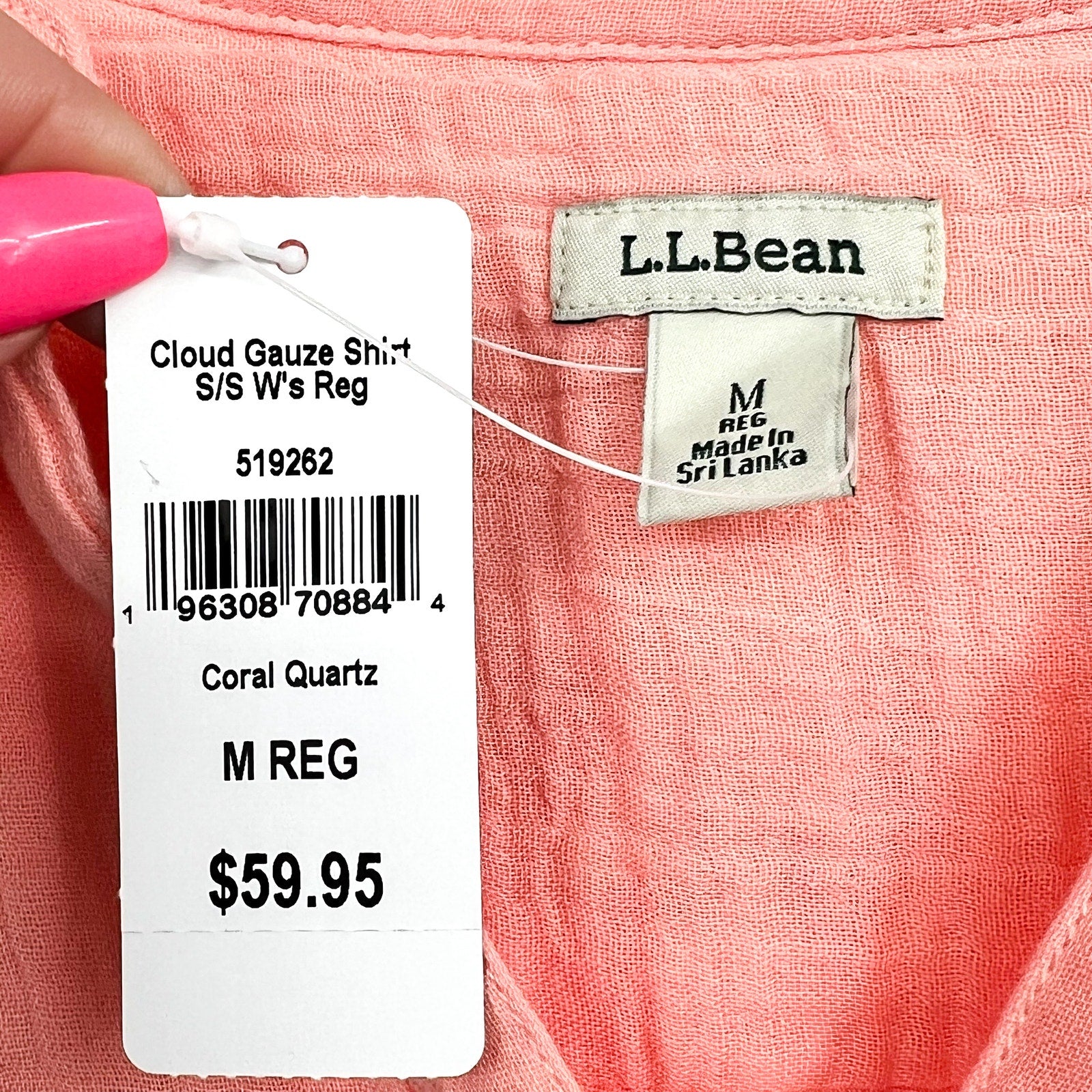 L.L. BEAN Women's Cloud Gauze Short Sleeve Shirt Medium Reg Coral Quartz NWT