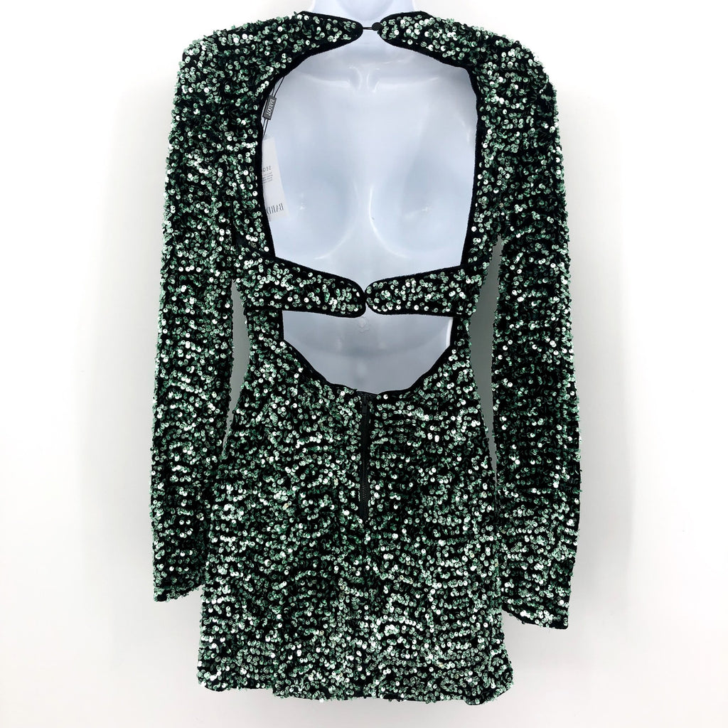 BARDOT Women's Lilia Sequin Mini Dress XS US 2 Vivid Green Long Sleeve NWT