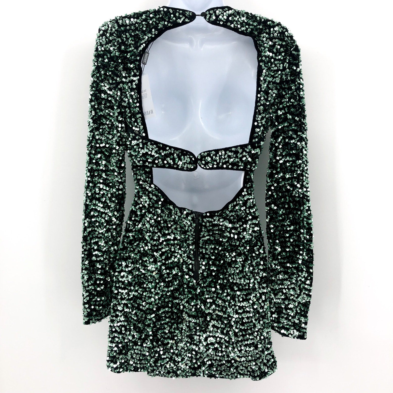 BARDOT Women's Lilia Sequin Mini Dress XS US 2 Vivid Green Long Sleeve NWT