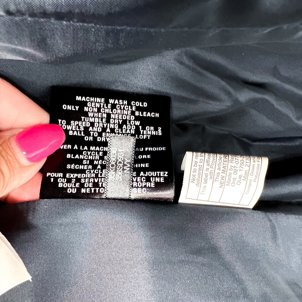 COLE HAAN Women’s Box Quilt Down Puffer Coat XS Navy Blue Hooded NWT