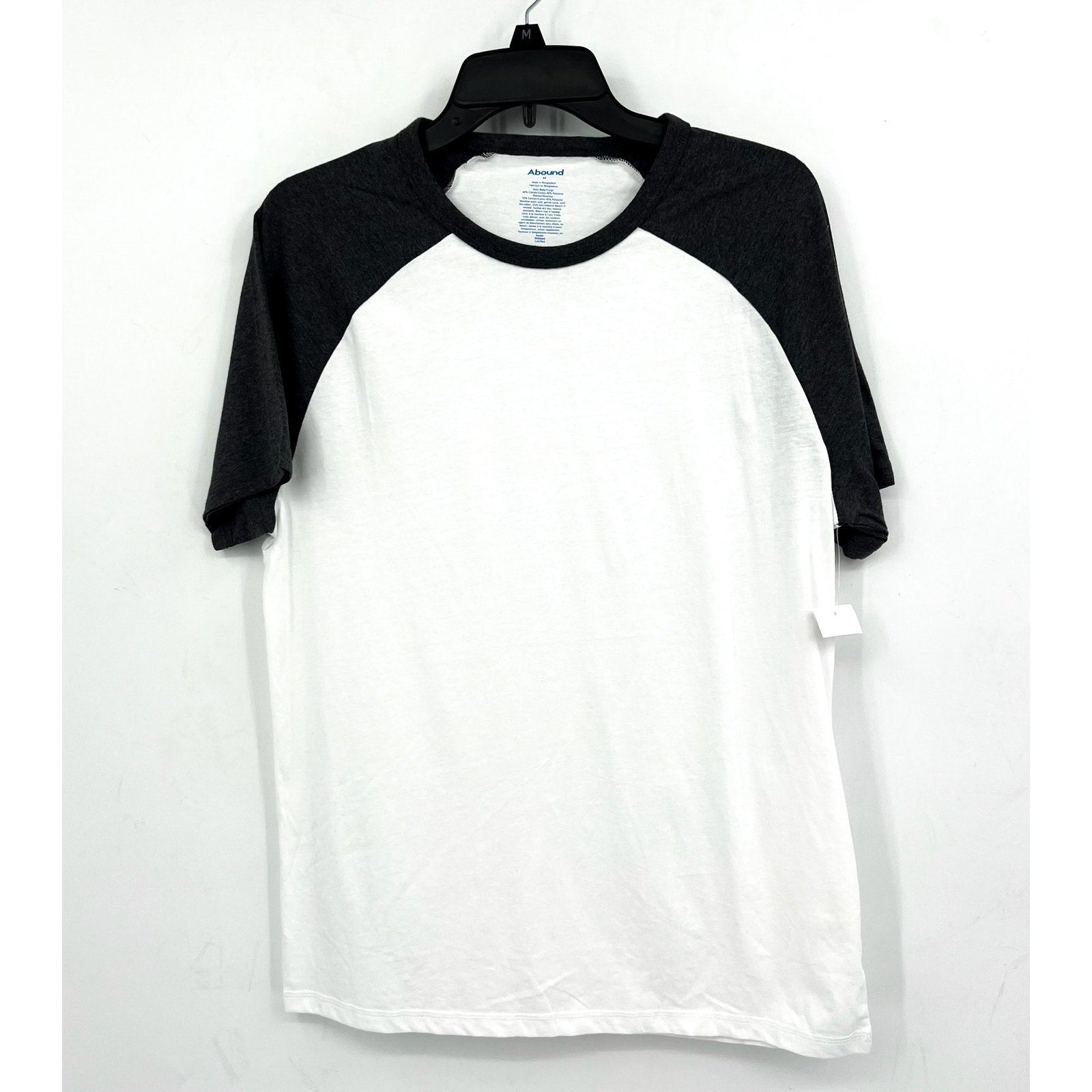 ABOUND Mens Raglan Baseball T-shirt Medium White Grey Crewneck Short Sleeve NWOT