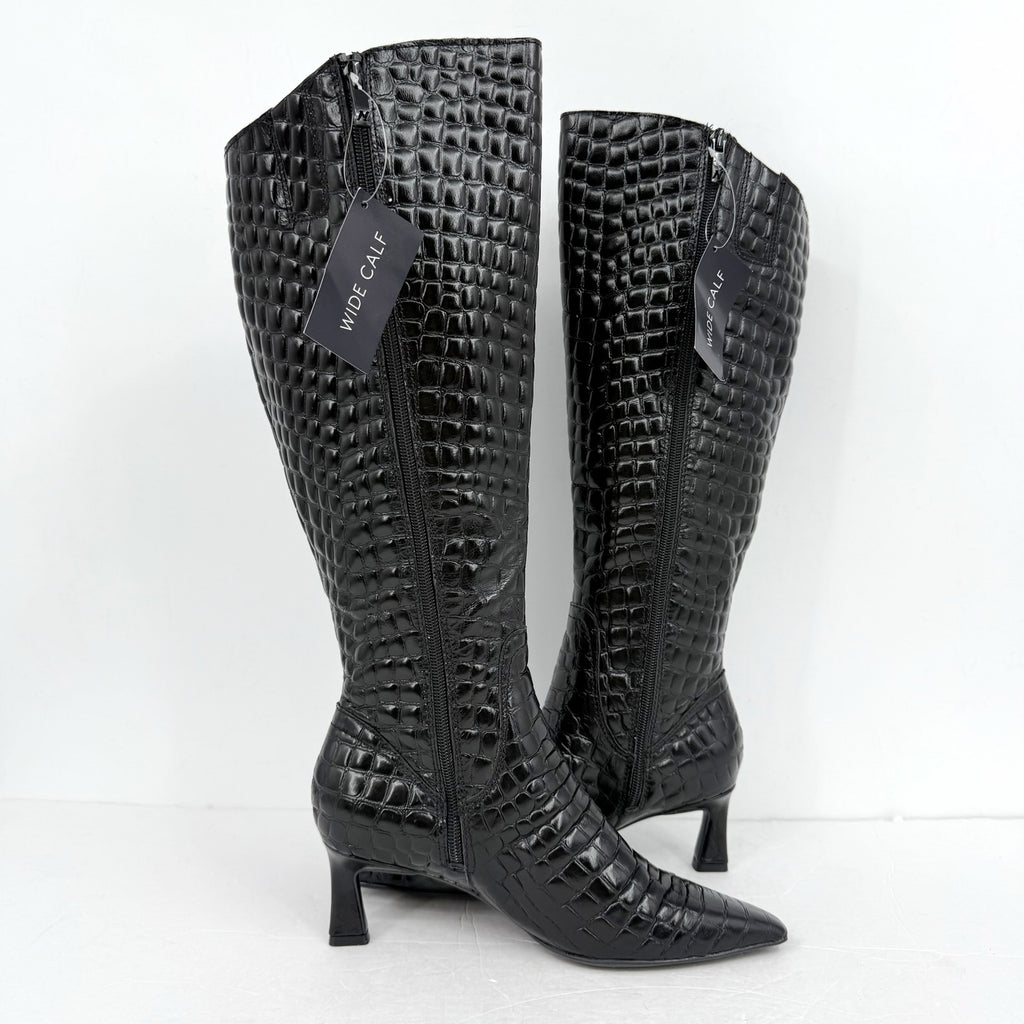 Naturalizer Womens Deesha Knee High Boot 6.5 M Wide Calf Black Croc Leather NWOB