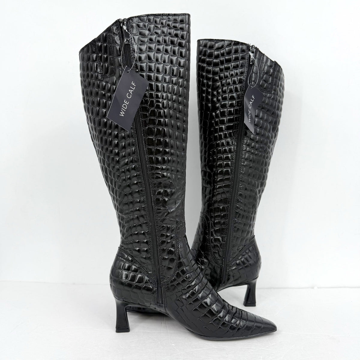 Naturalizer Womens Deesha Knee High Boot 6.5 M Wide Calf Black Croc Leather NWOB