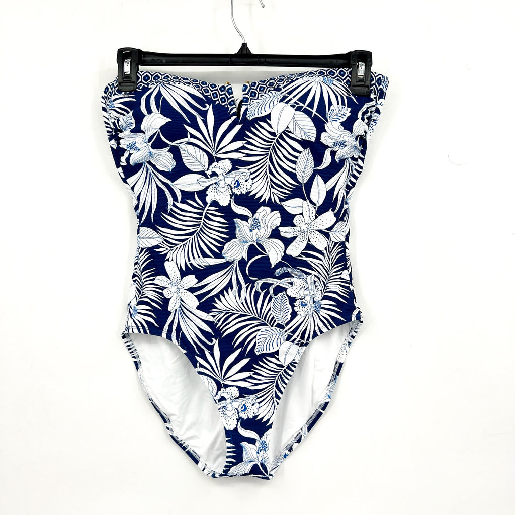 TOMMY BAHAMA Island Cays Bandeau One-Piece Swimsuit Size 14 Blue Blooms NWT