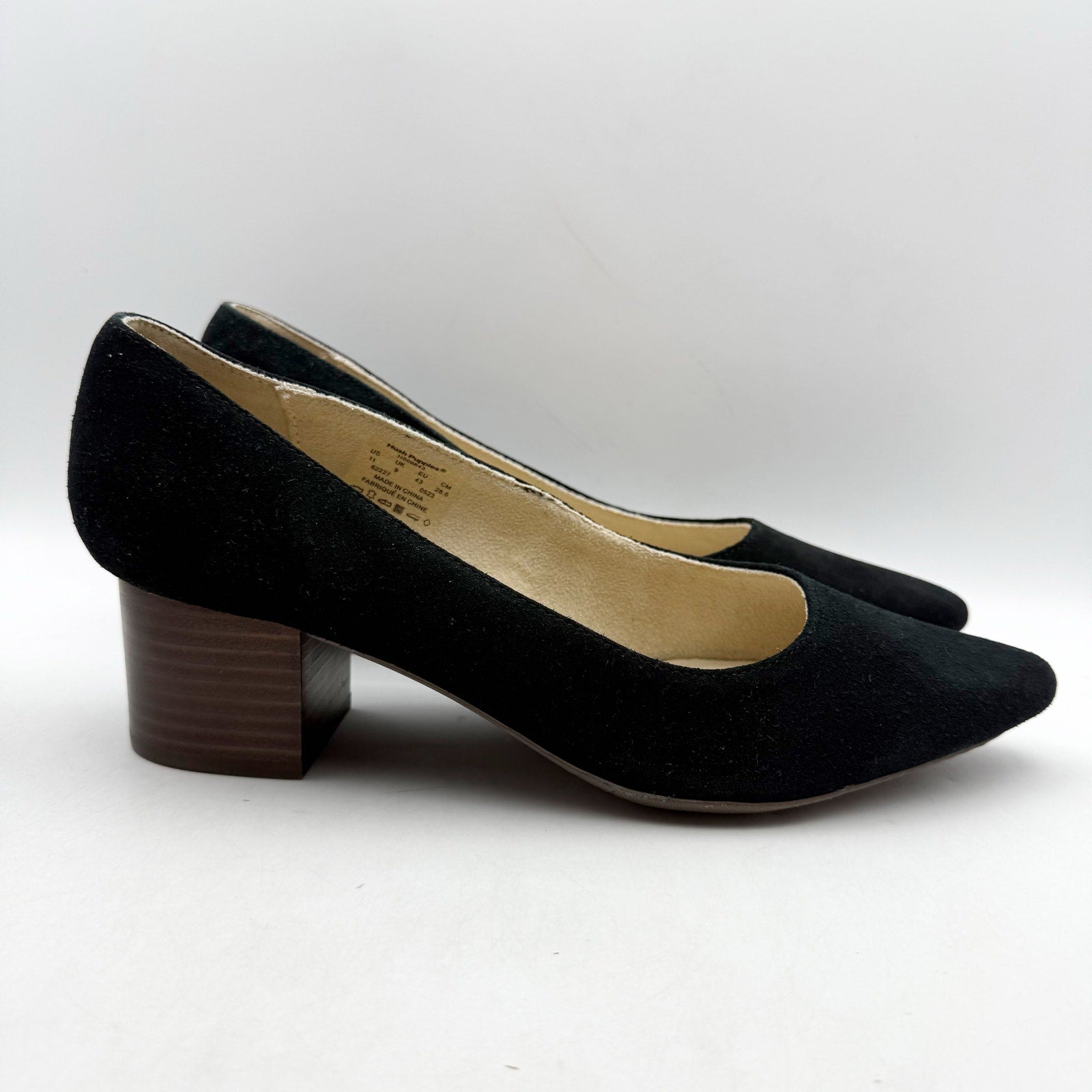 Hush Puppies Womens Sofie Pumps Size 11 EU 43 Black Nubuck Leather Slip On NWOB