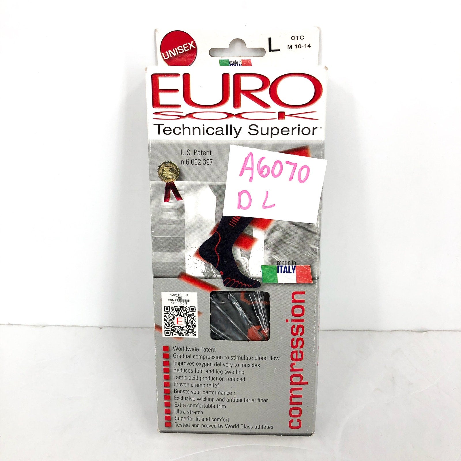 EUROSOCKS Compression Over the Calf Socks MENS Large 10-14 Black Lightweight NIB