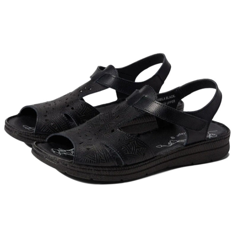 Spring Step Womens Hermila Sandals EU 37 US 6.5-7 Black Faux Leather NWOB