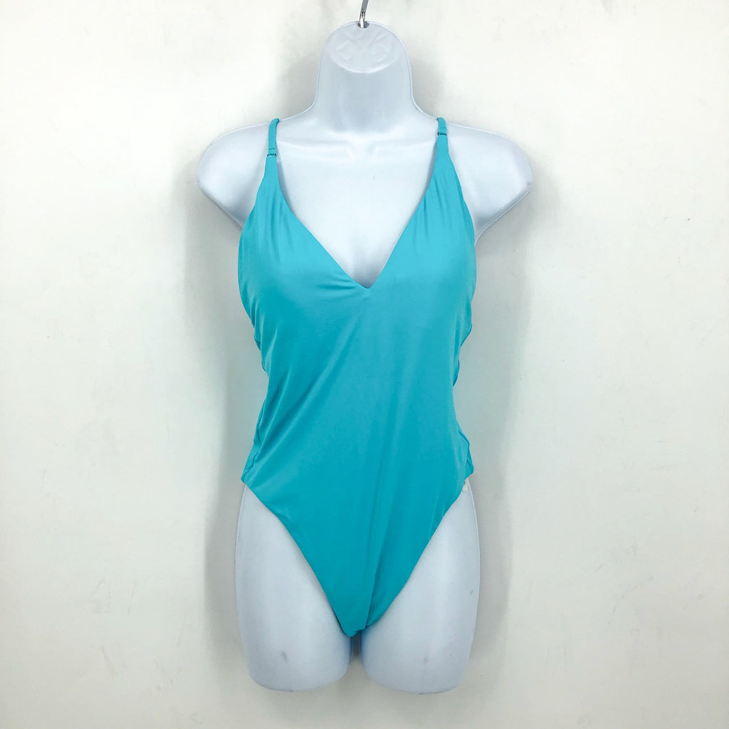 SEAFOLLY Collective V Neck One Piece Swimsuit Size 10 Atoll Blue Open Back NWT