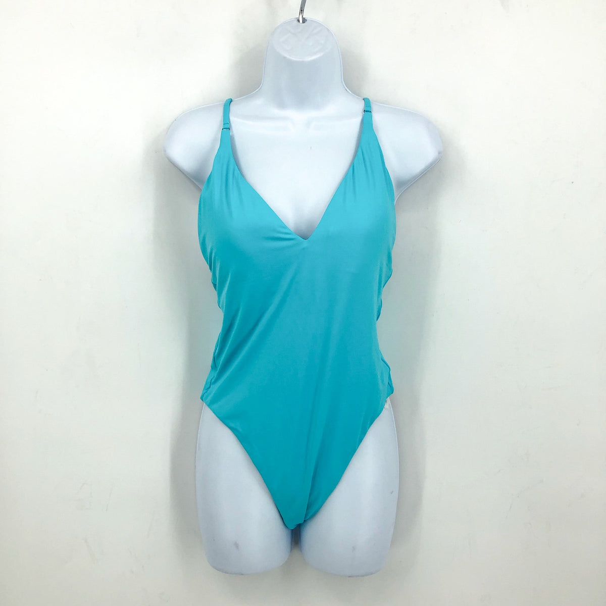 SEAFOLLY Collective V Neck One Piece Swimsuit Size 10 Atoll Blue Open Back NWT