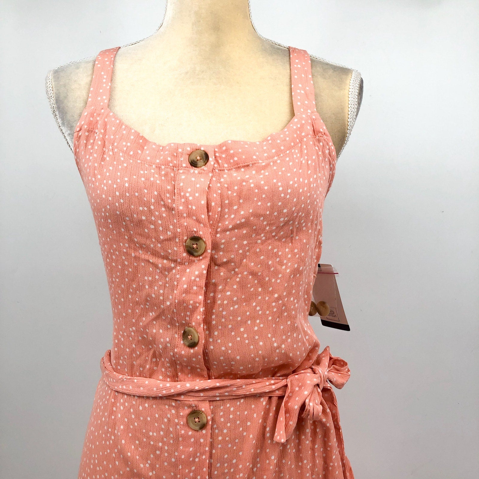 RIP CURL Women's Tallows Spot Midi Dress Large Coral Pink Sleeveless Belt NWT