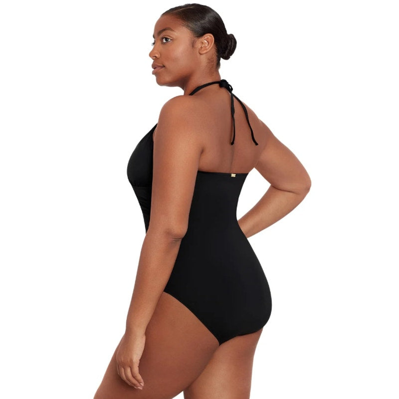 LAUREN RALPH LAUREN High Neck One-Piece Swimsuit 8 Black Beach Club Solids NWT