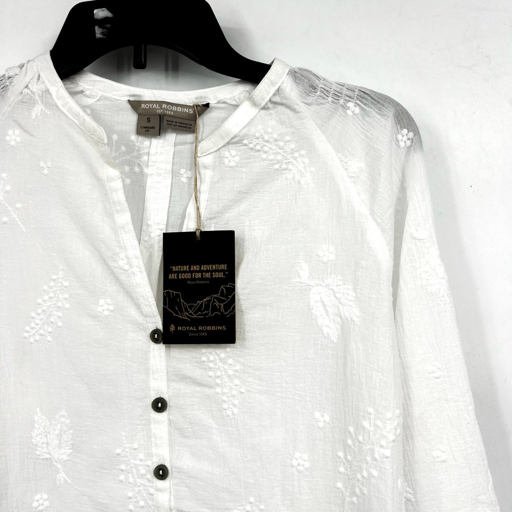 ROYAL ROBBINS Women's Oasis Tunic II Top Small White Embroidered 3/4 Sleeve NWT