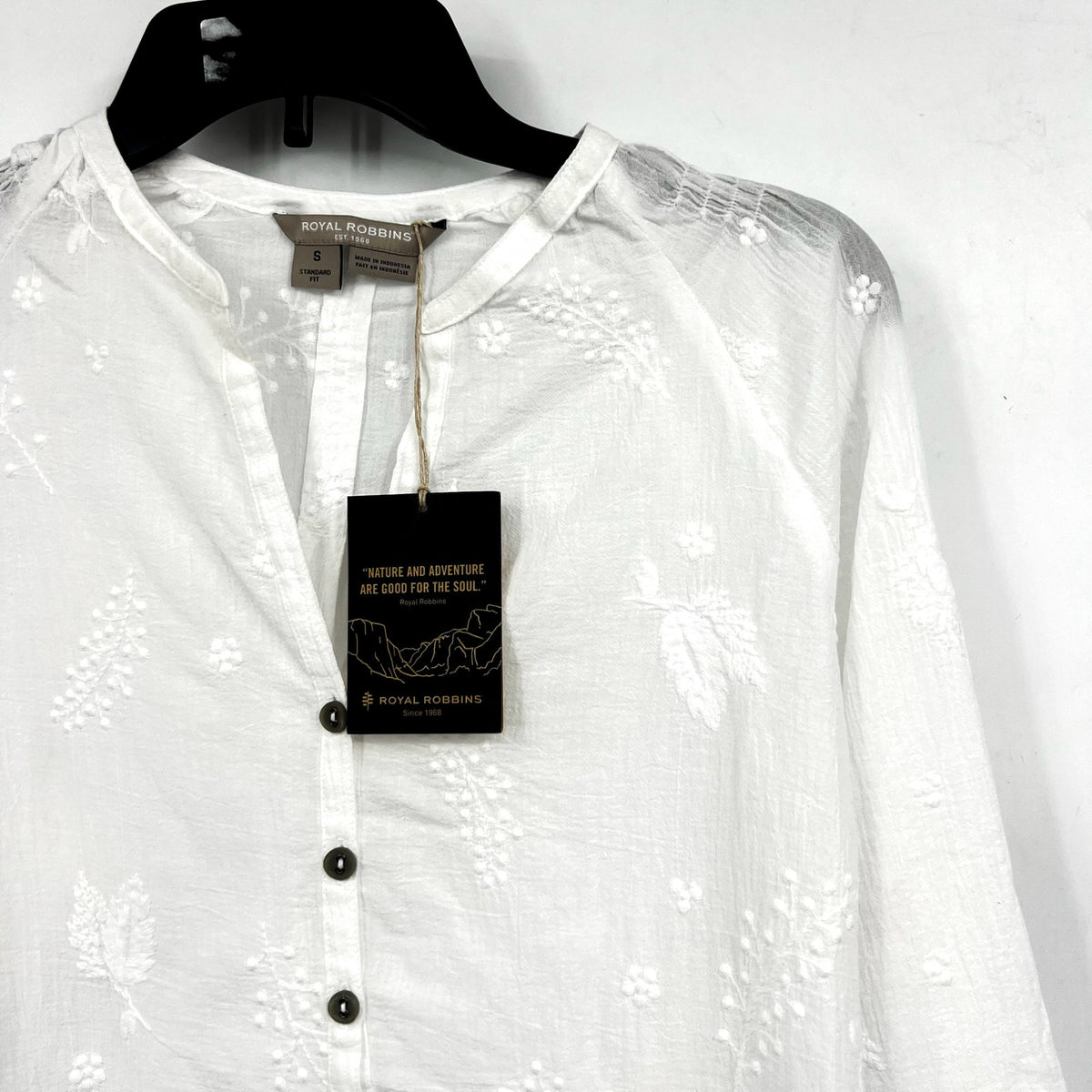 ROYAL ROBBINS Women's Oasis Tunic II Top Small White Embroidered 3/4 Sleeve NWT
