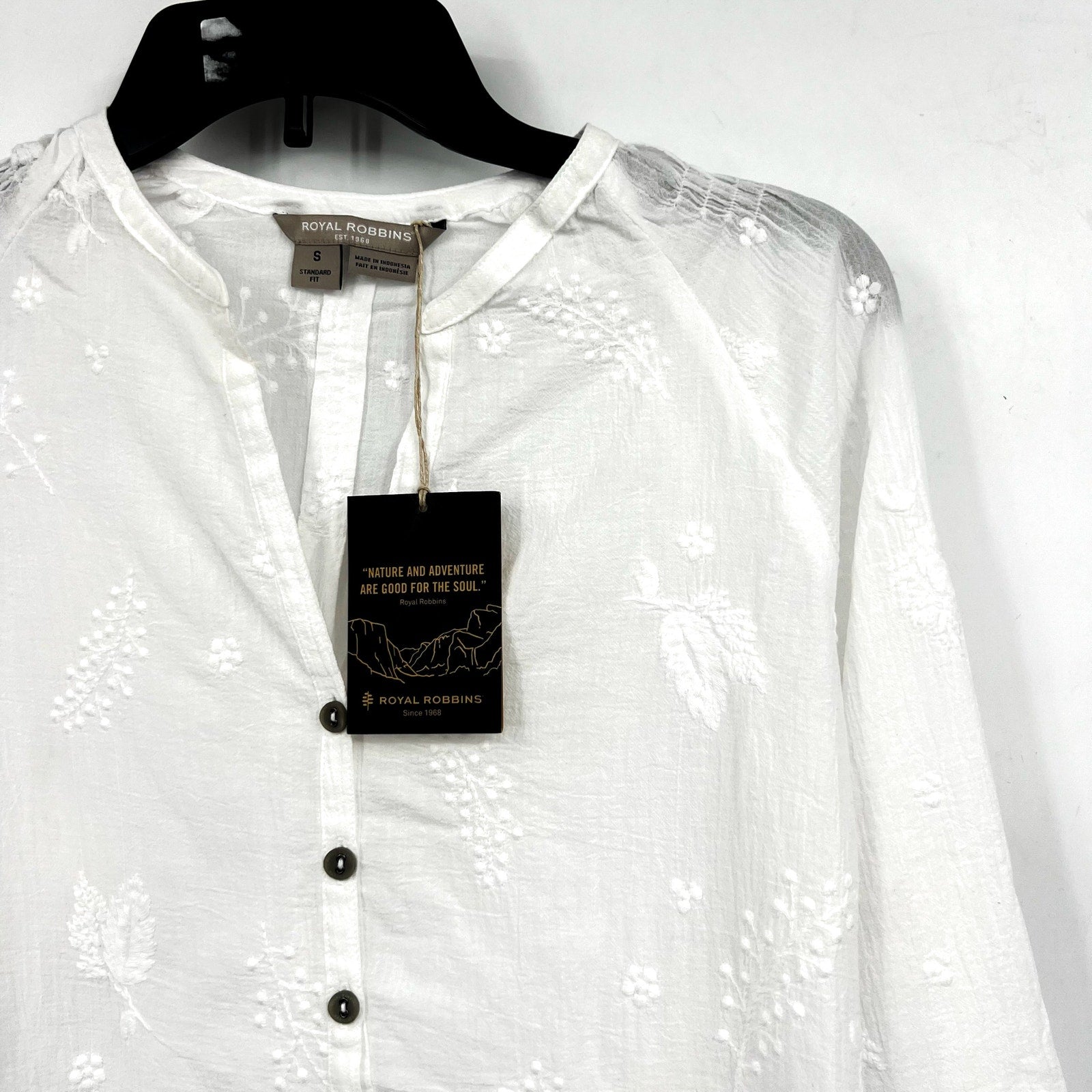 ROYAL ROBBINS Women's Oasis Tunic II Top Small White Embroidered 3/4 Sleeve NWT