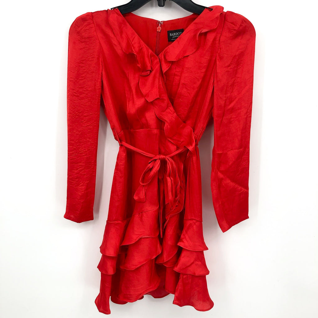 BARDOT Girl's Winona Wrap Dress Size 14 Fire Red Long Sleeve Ruffle NWT