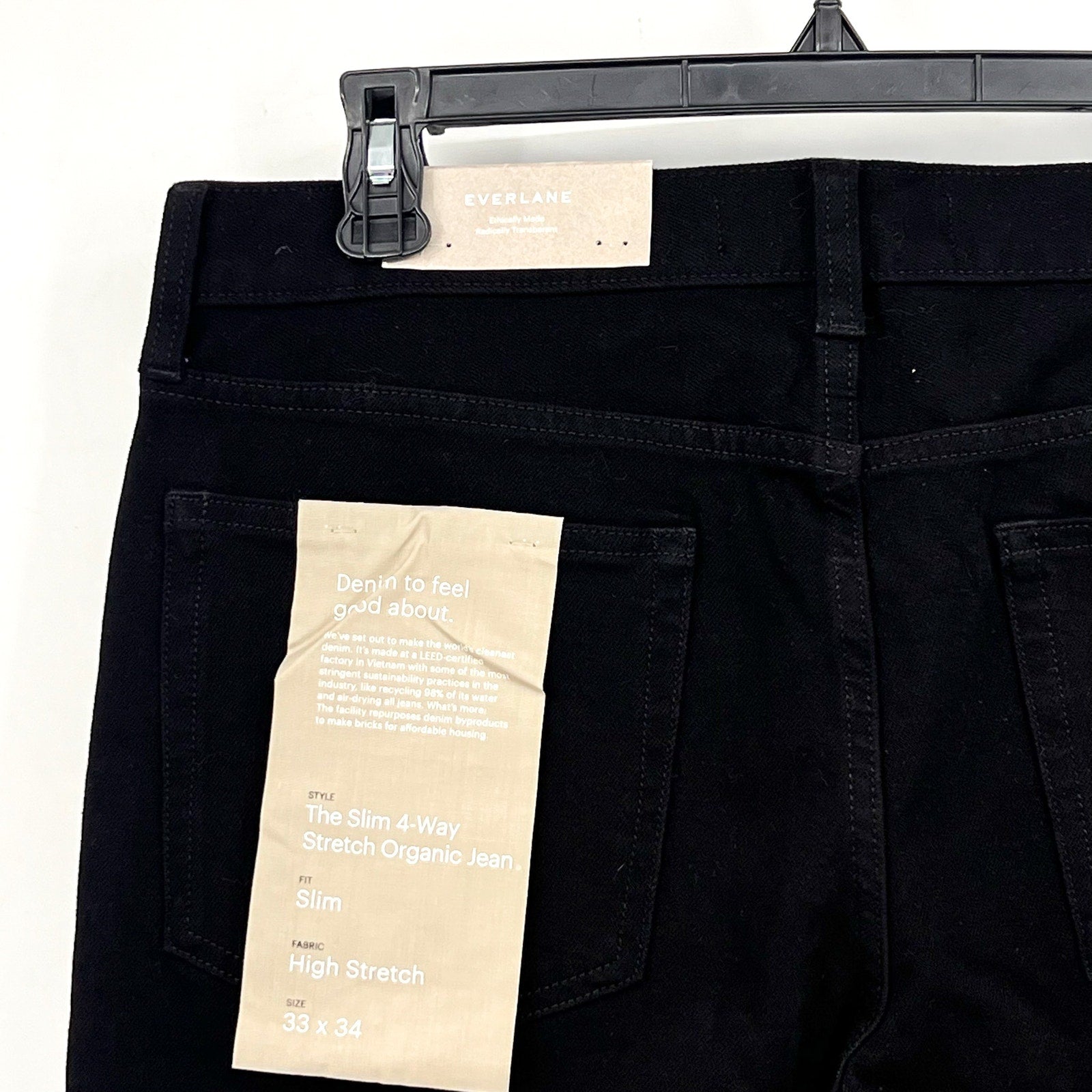 EVERLANE Uniform Men's Slim Jeans 33x34 Black 4-Way Stretch Organic Cotton NWT