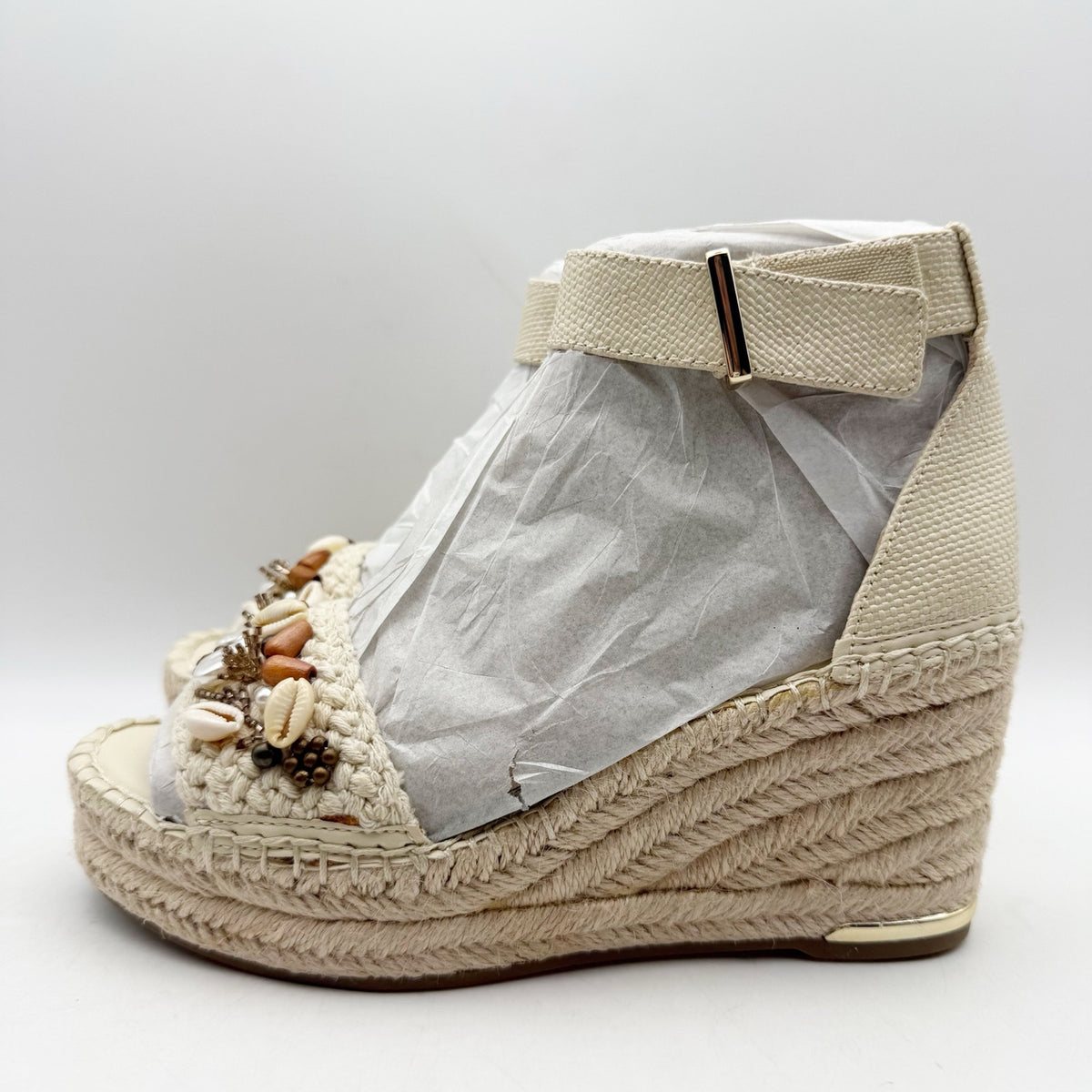 Franco Sarto Womens Clemens Espadrille Wedge Sandals US 8.5 M Beige Raffia NWOB