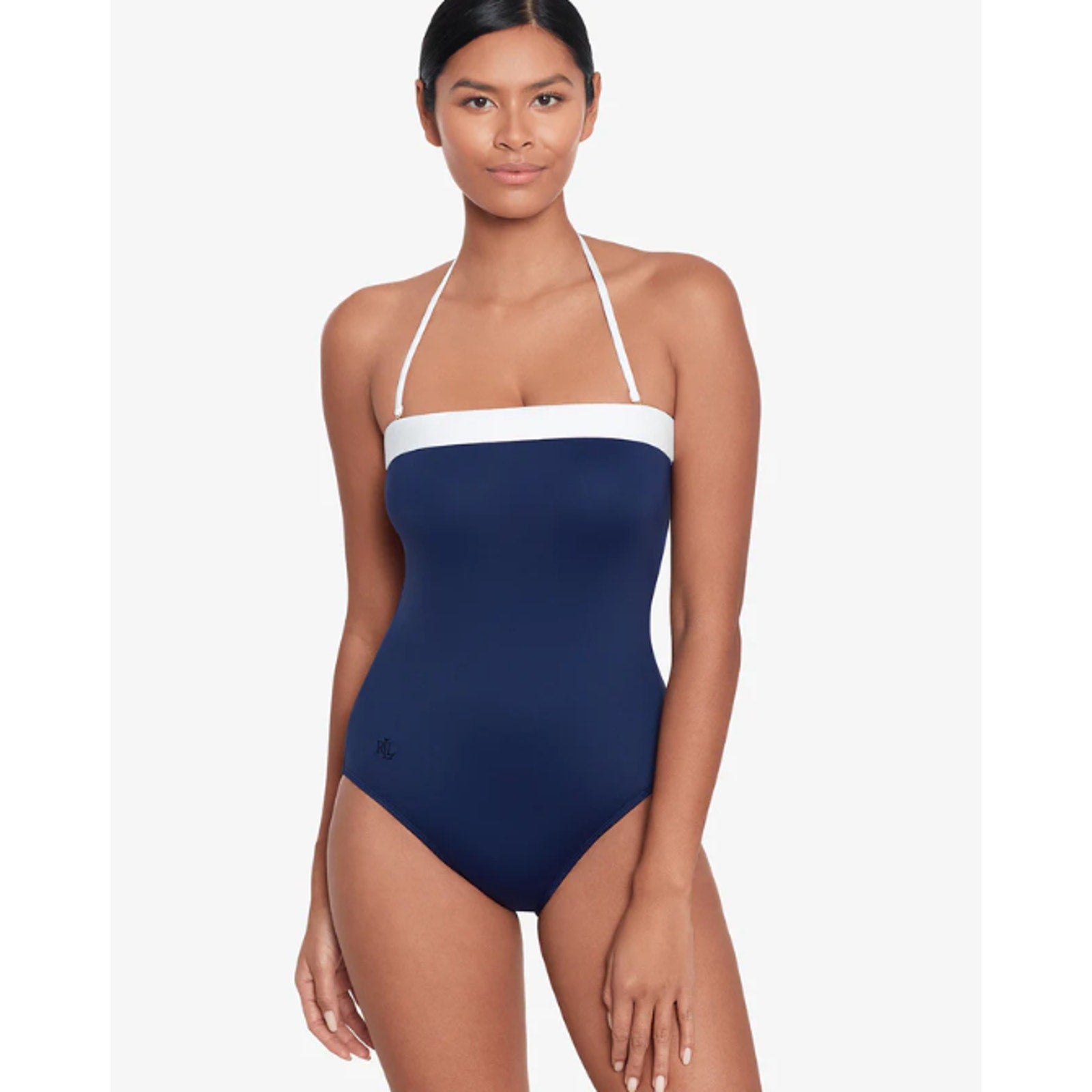 LAUREN RALPH LAUREN Bel Air Bandeau One Piece Swimsuit Size 4 Navy Blue NWT