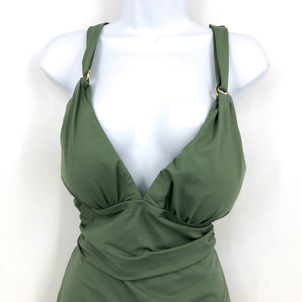 TOMMY BAHAMA Paradise Fronds One Piece Swimsuit Size 4 Green Tea Leaf Vneck NWT
