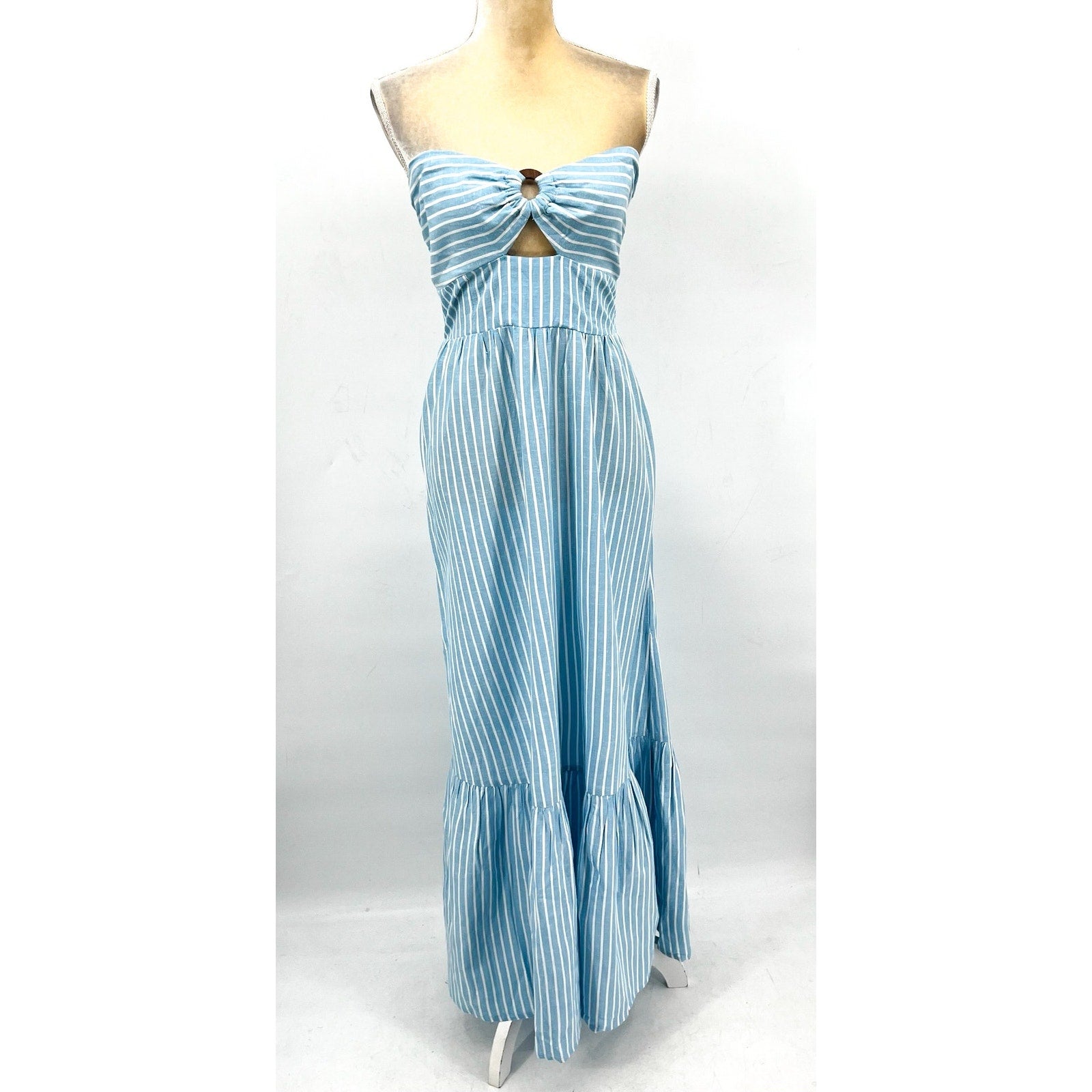 L*SPACE Women's Melody Strapless Maxi Dress Large Blue White Striped NWT