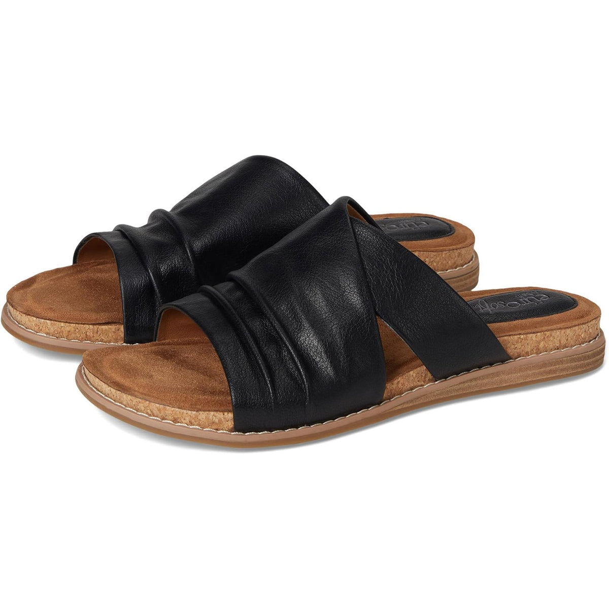 Eurosoft Womens Elesha Slide Sandals Size 8.5 Black Ruched Faux Leather NWOB