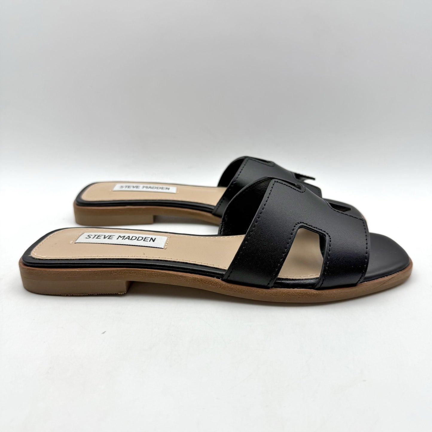 Steve Madden Womens Hadyn Slide Sandals US 6.5 M Black Leather NIB