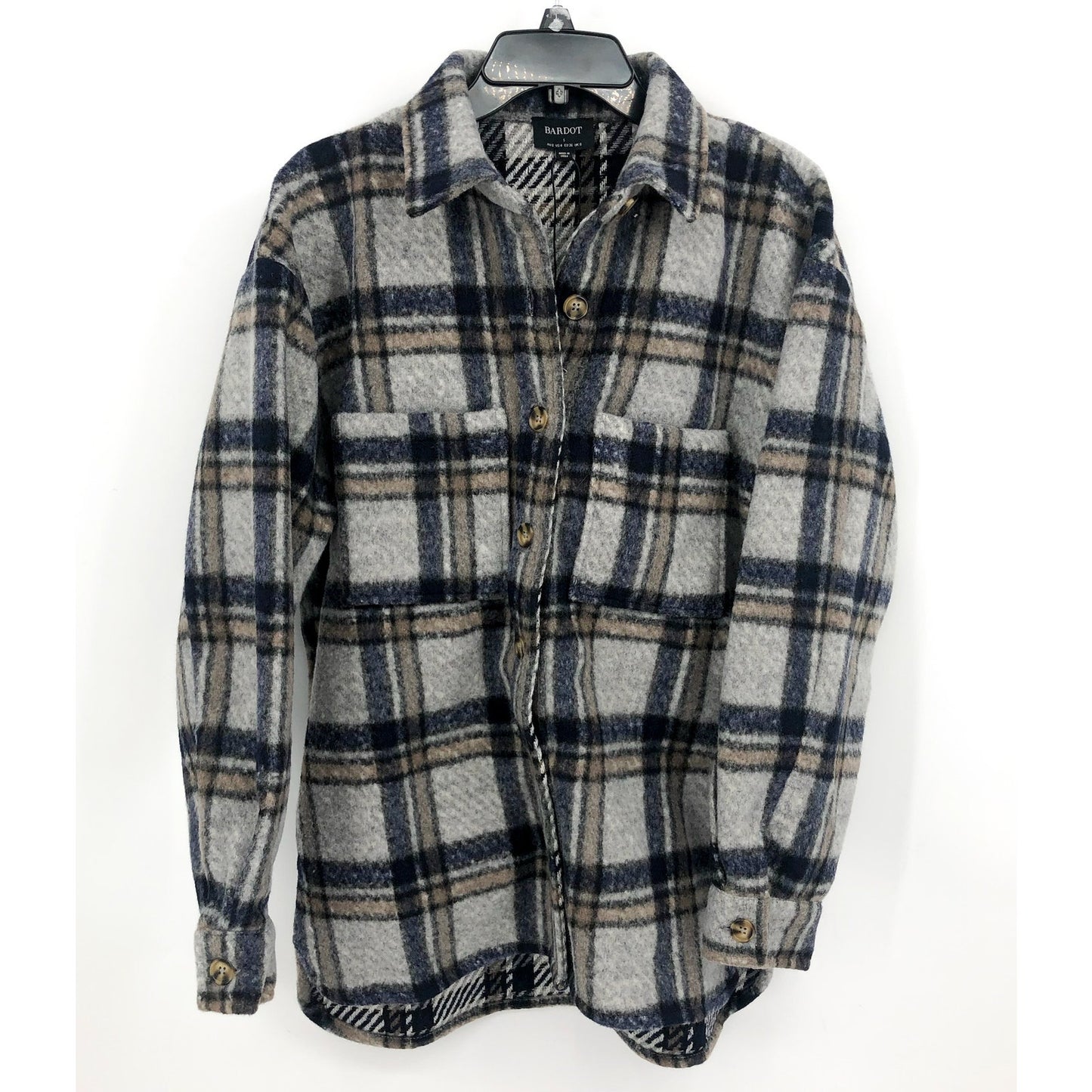 BARDOT Women Checked Flannel Shirt Jacket Small Blue Check NWT