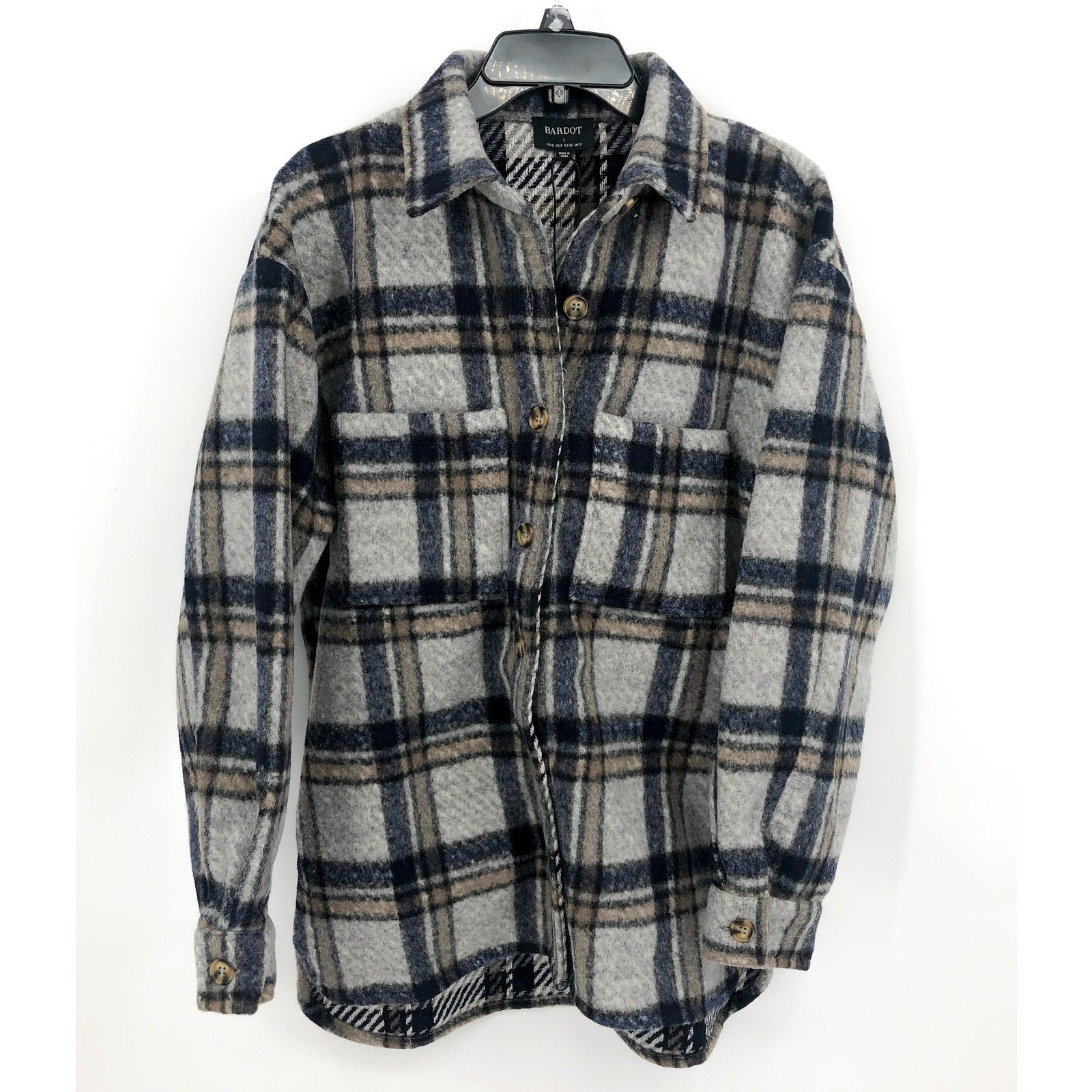 BARDOT Women Checked Flannel Shirt Jacket Small Blue Check NWT