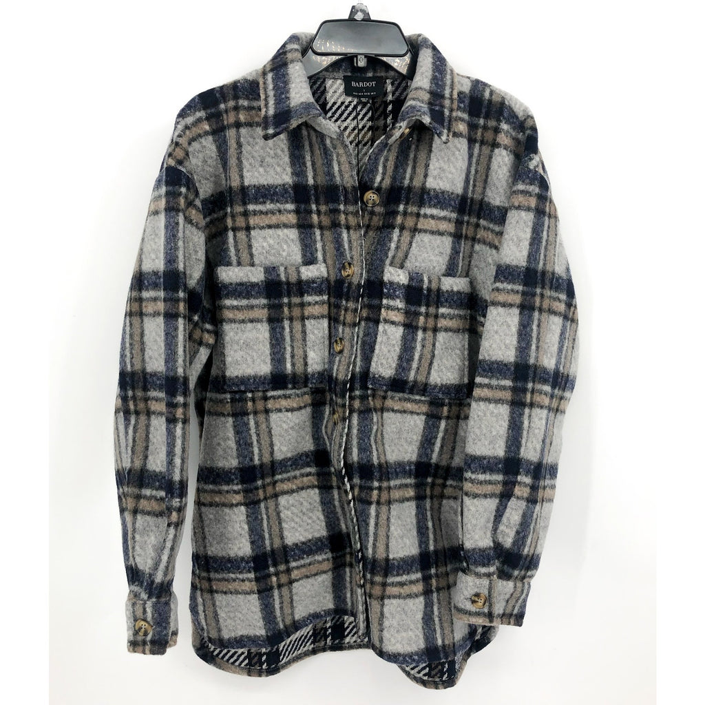 BARDOT Women Checked Flannel Shirt Jacket Small Blue Check NWT