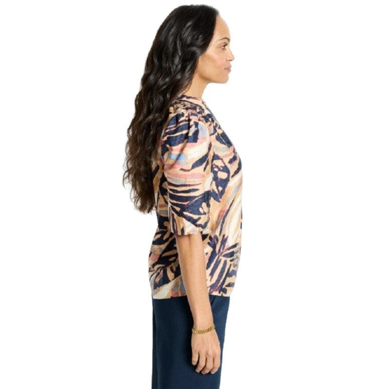 NIC + ZOE Women's Terracotta Garden Top Large Petite Brown Multi V Neck NWT