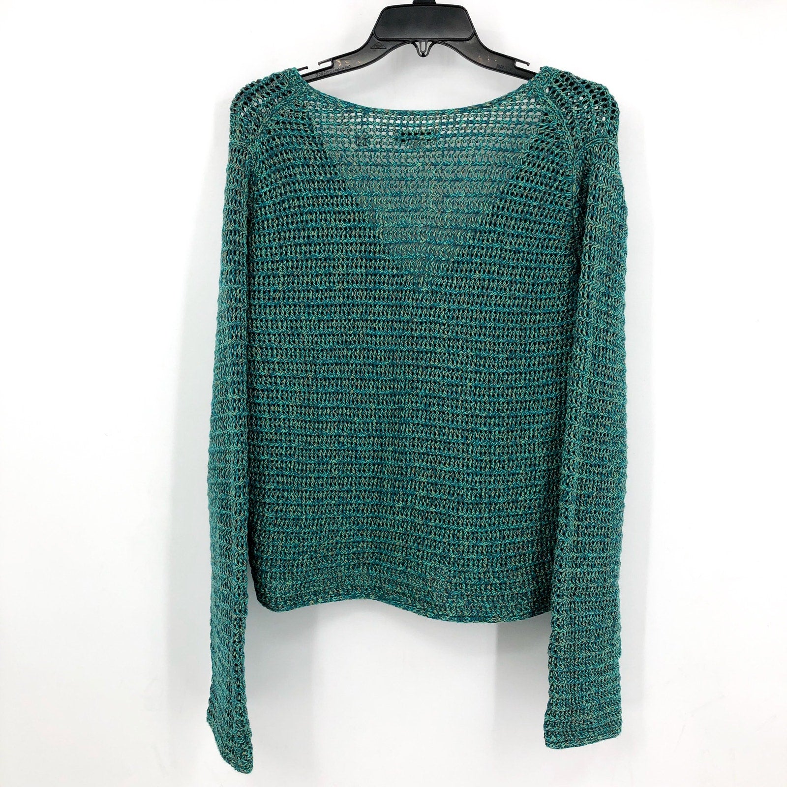 VINCE Women's Marled Crochet Cardigan Green Marl Small V-Neck Cotton NWT