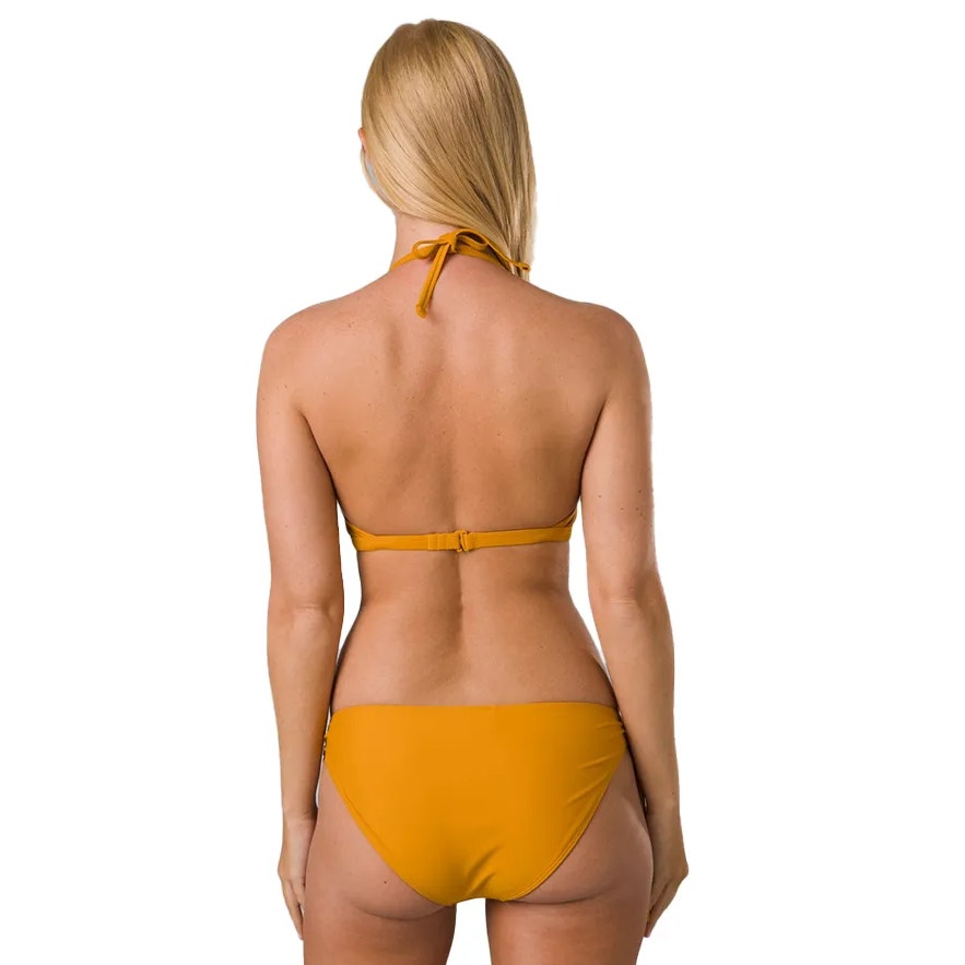 PRANA Women's Lexie Halter Bikini Top Size XS Gold Deep Solstice UPF 50+