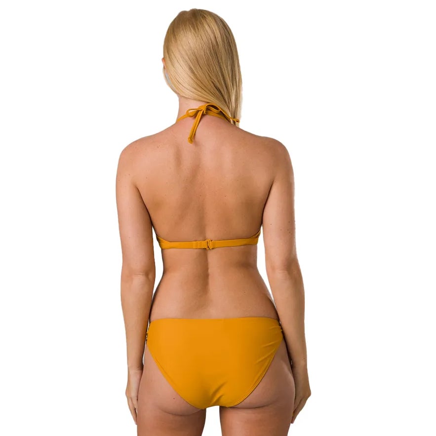 PRANA Women's Lexie Halter Bikini Top Size XS Gold Deep Solstice UPF 50+