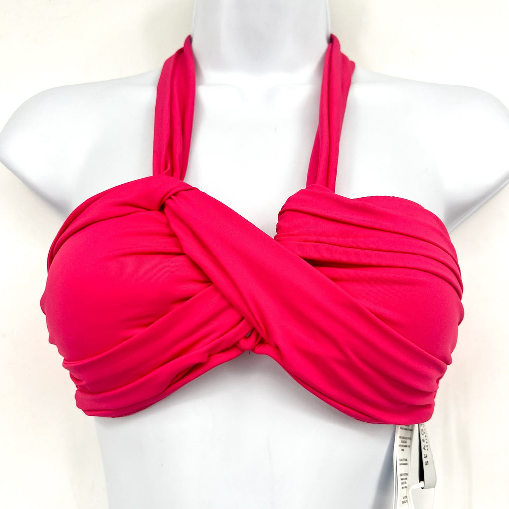 SEAFOLLY Women's Halter Bandeau Bikini Top Size 4 Pink Raspberry Adjustable NWT