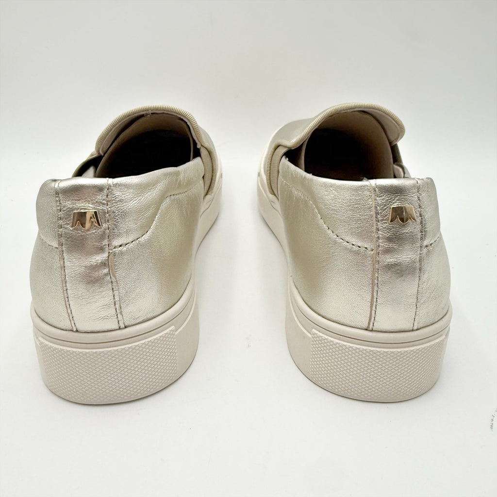 Birdies Womens Swift Casual Sneakers Size 6.5 Gold Metallic Leather Slip On NWOB
