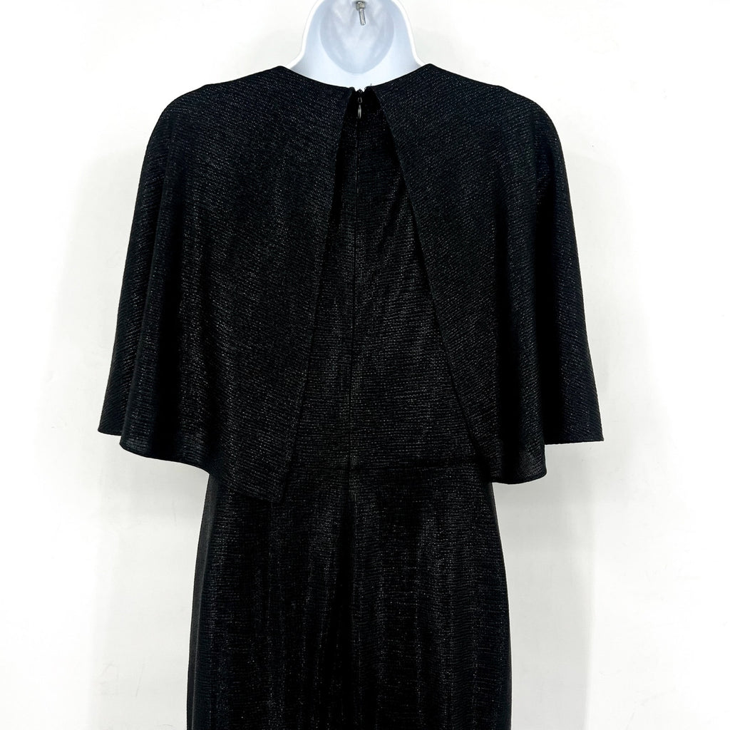 LAUREN RALPH LAUREN Twist-Front Cape Gown Size 6 Black Metallic Knit Dress NWT