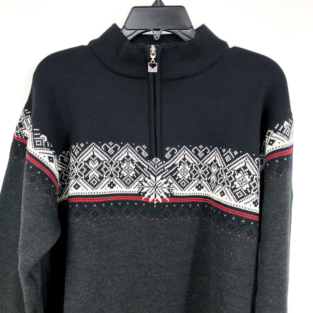 DALE OF NORWAY Moritz Merino Wool Sweater Large Black Raspberry NWT