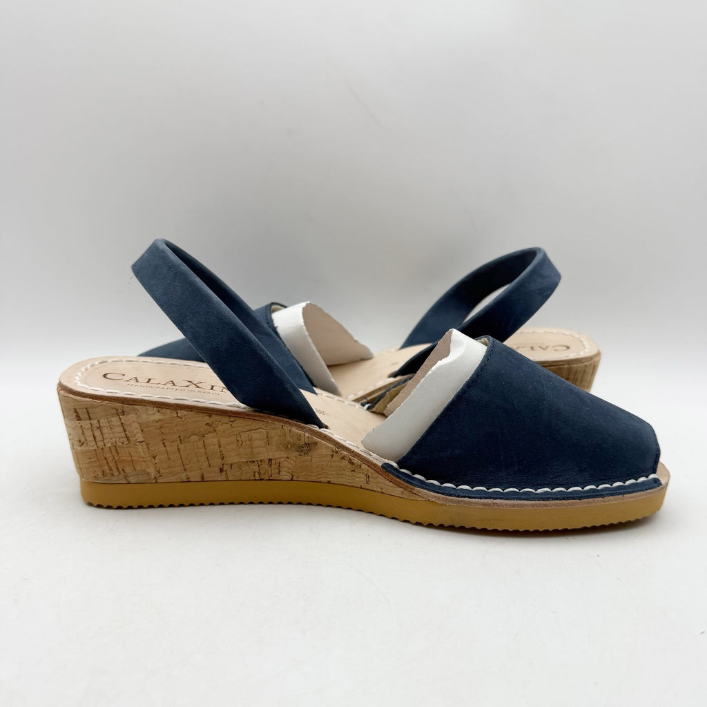 CalaXini Womens Cork Wedge Sandals EU 38 US 7.5-8 Navy Blue Suede NWOB
