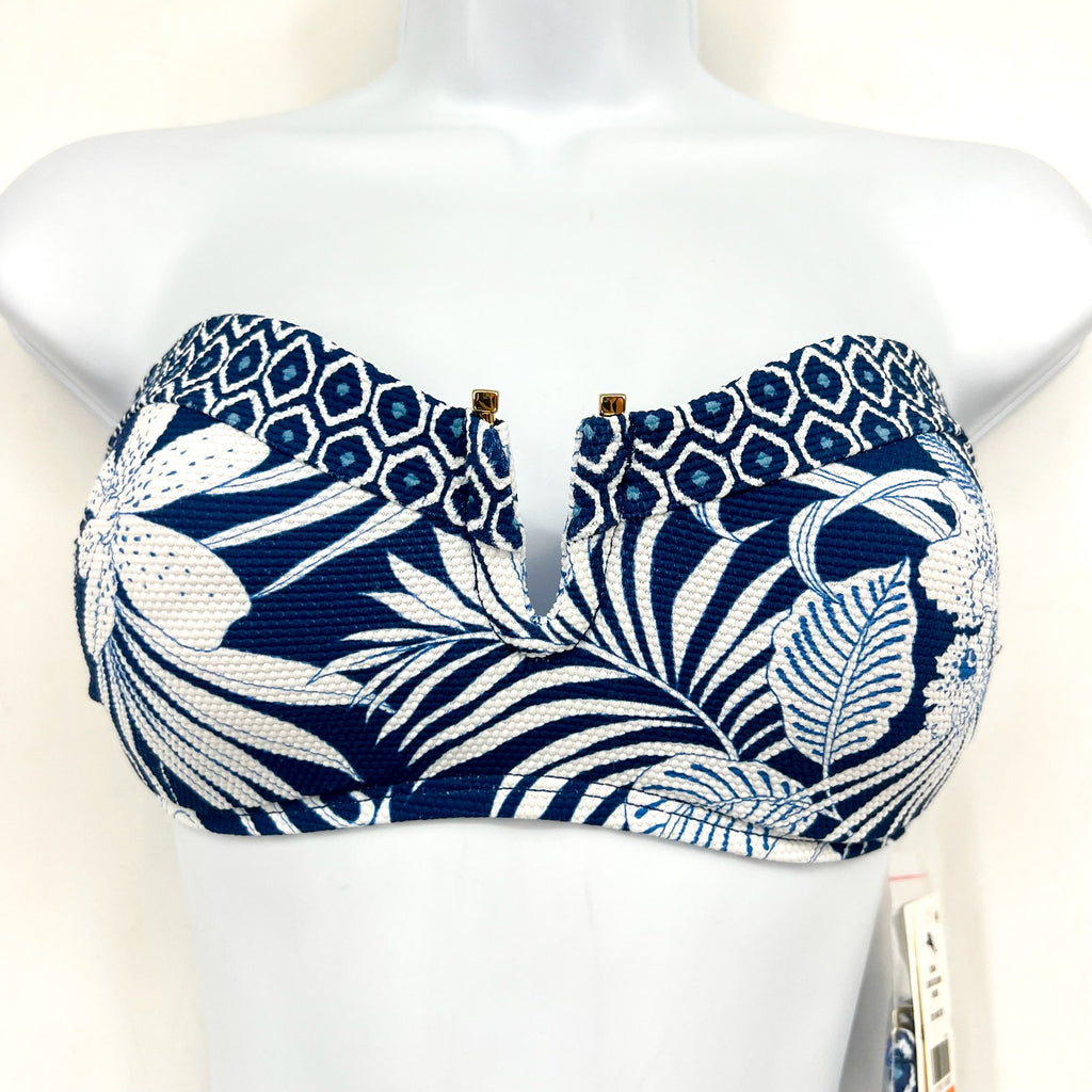 TOMMY BAHAMA Island Cays Bandeau Bikini Top Small Blue White Blooms NWT