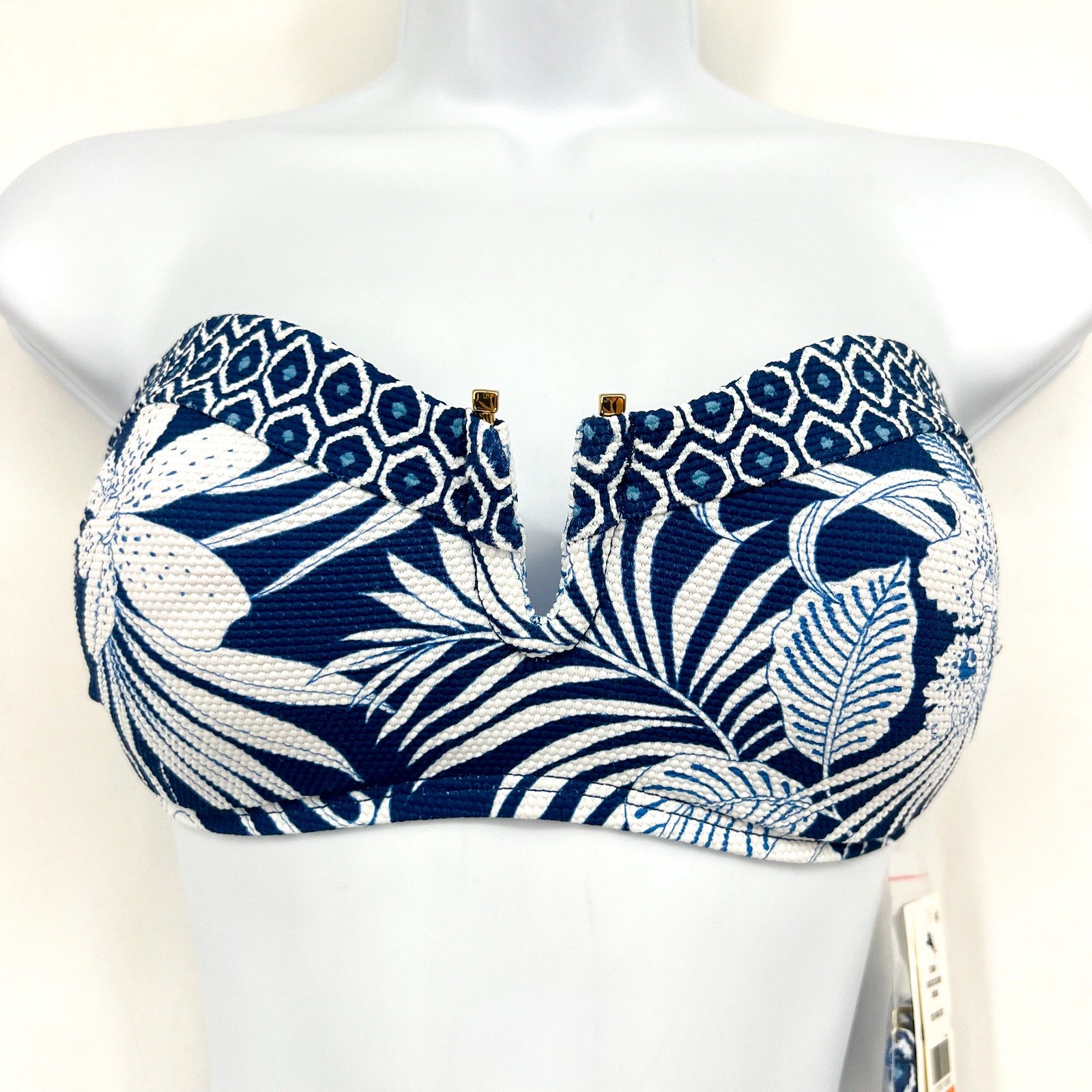 TOMMY BAHAMA Island Cays Bandeau Bikini Top Small Blue White Blooms NWT