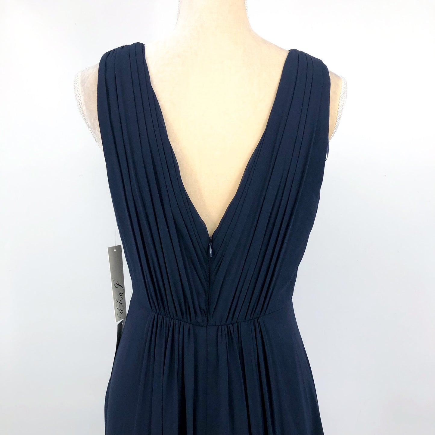 ELIZA J High Low Chiffon Long Dress Size 8 Navy Blue Embellished Sleeveless NWT