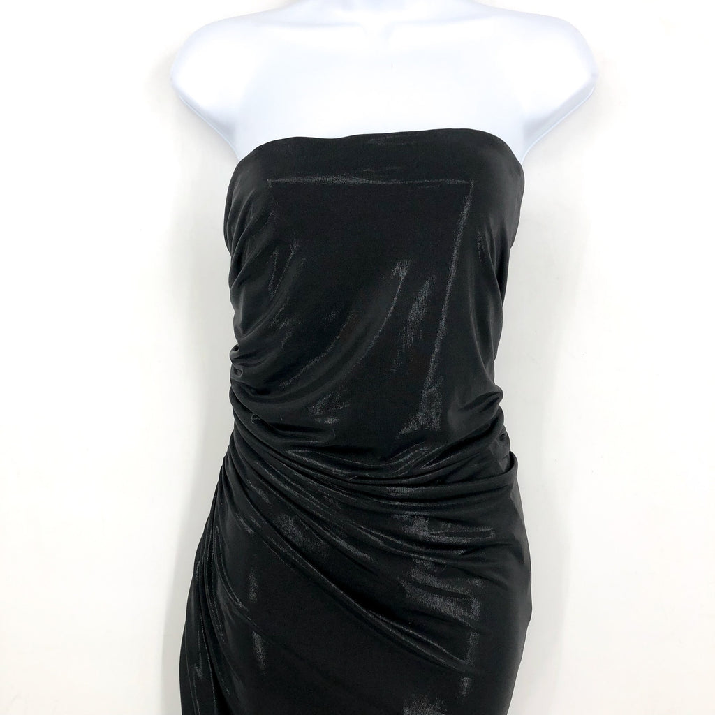 NORMA KAMALI Diana Strapless Ruched Lamé Dress Medium 38 Dark Grey Metallic NWT