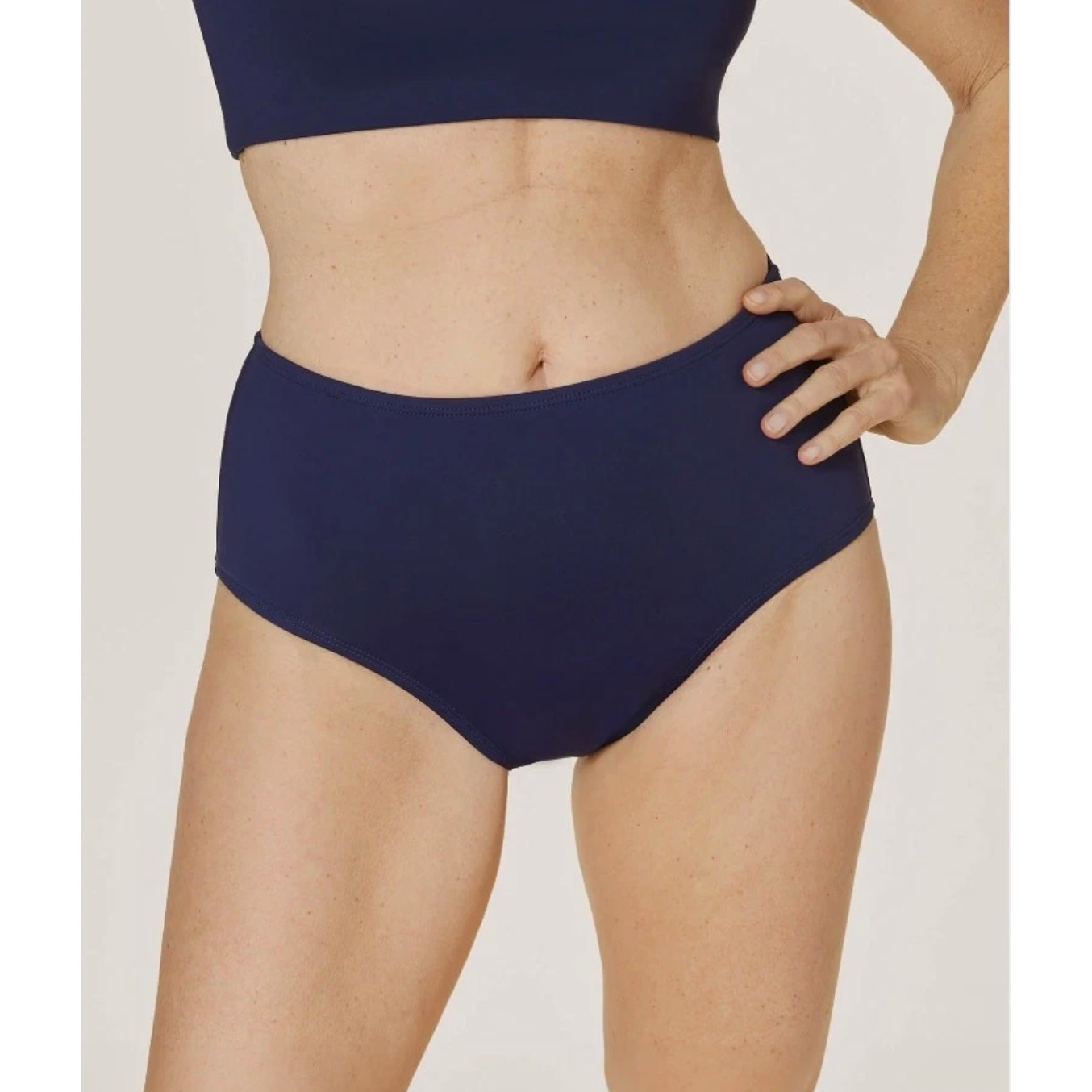 ANDIE SWIM The High Waisted Bikini Bottom Large Navy Blue Full Coverage Swim NWT
